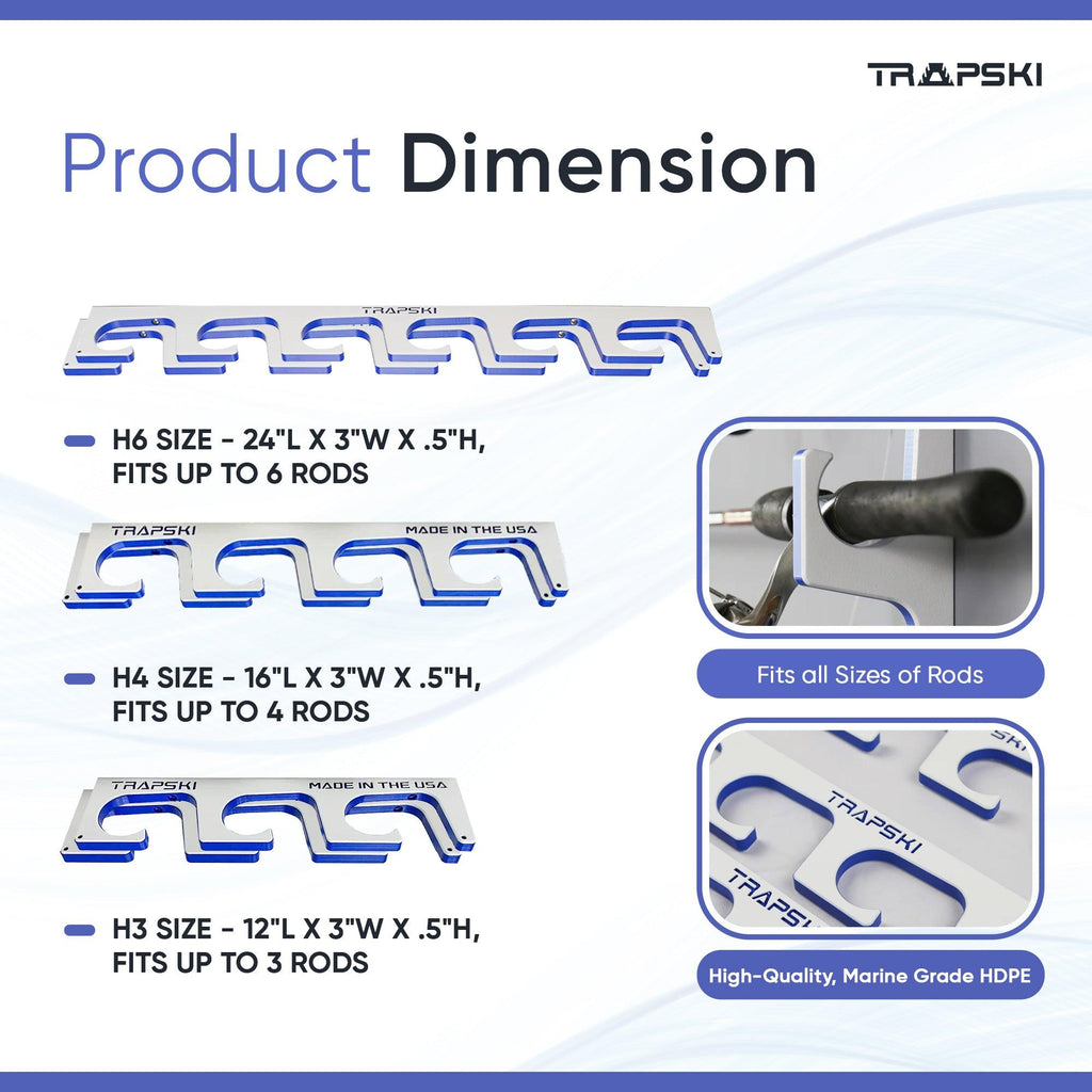 TRAPSKI Premium Fishing Rod Rack — Wall, Ceiling & Boat Mounted