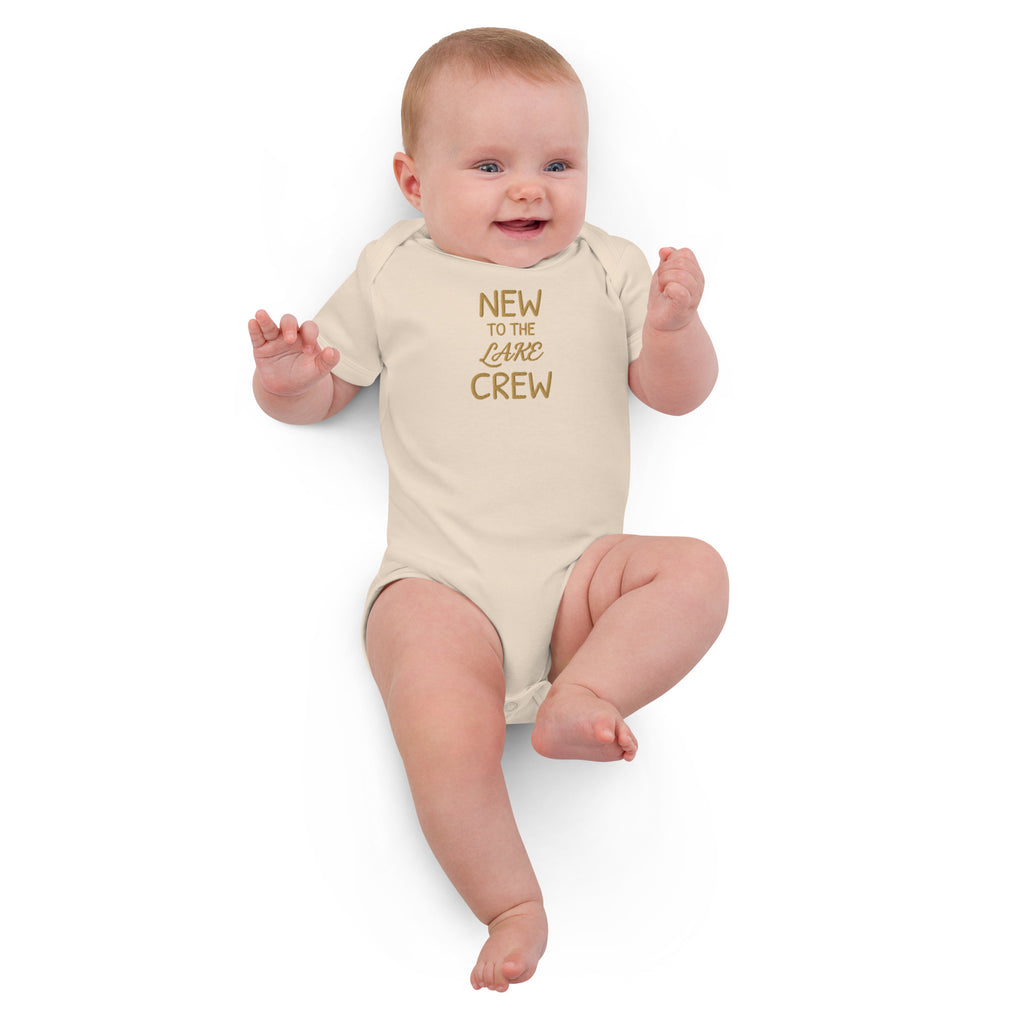 Lake George Organic Cotton Baby Bodysuit - beige with model