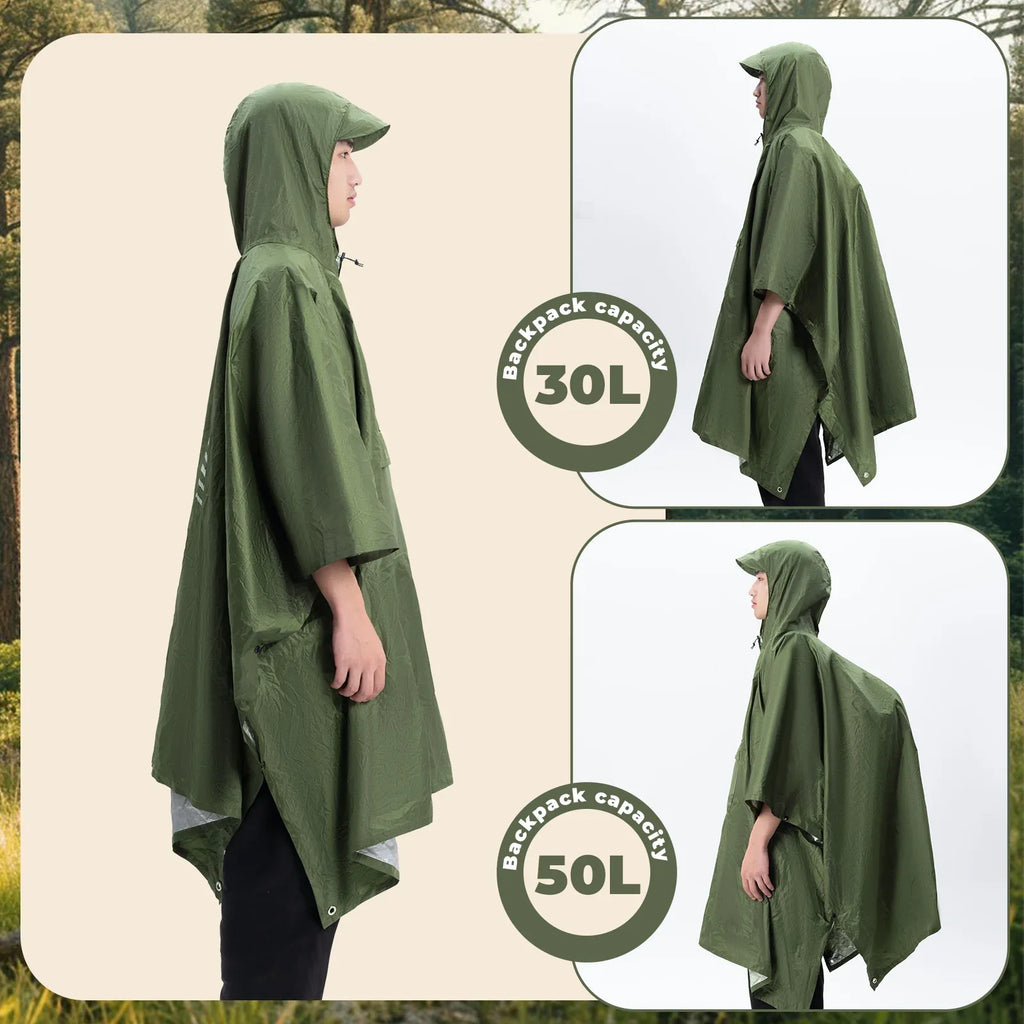 Waterproof Rain Poncho — Packable 3-in-1 Hiking & Outdoor Raincoat