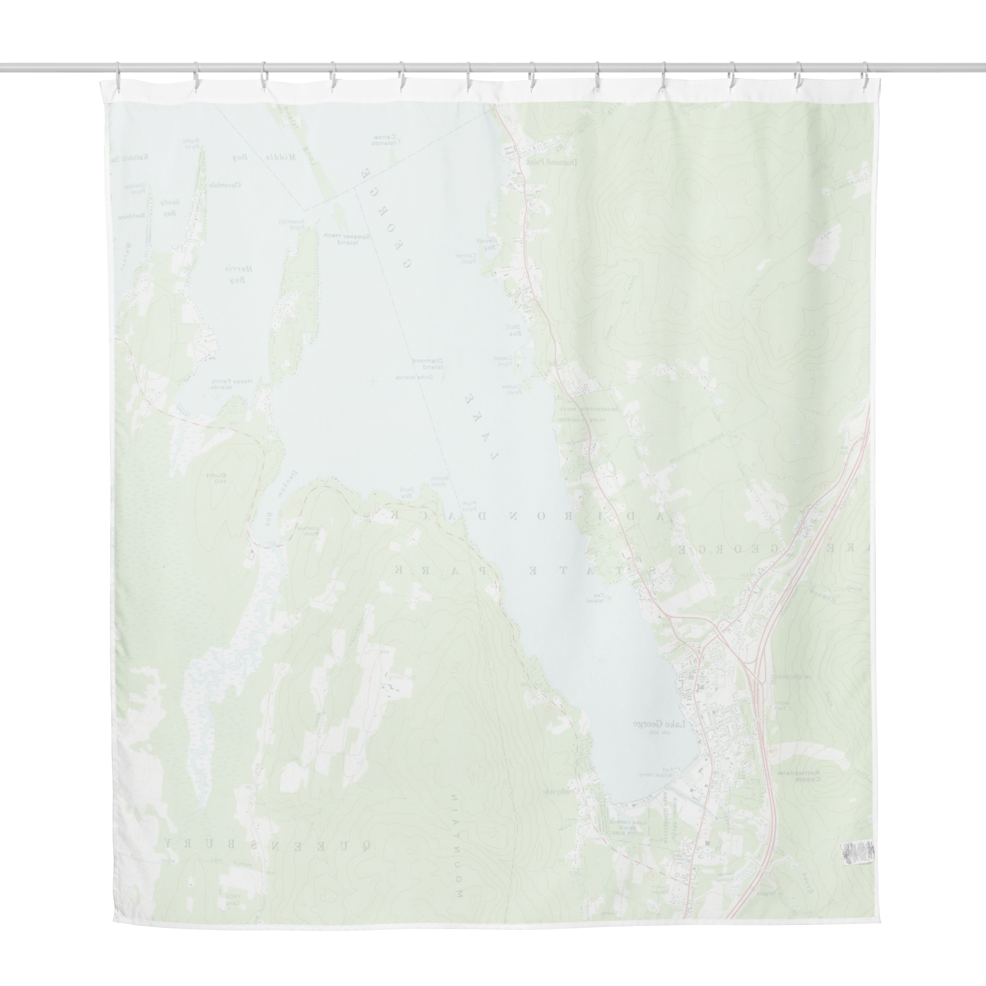Lake George Vintage Topographical Map Shower curtain - back of product