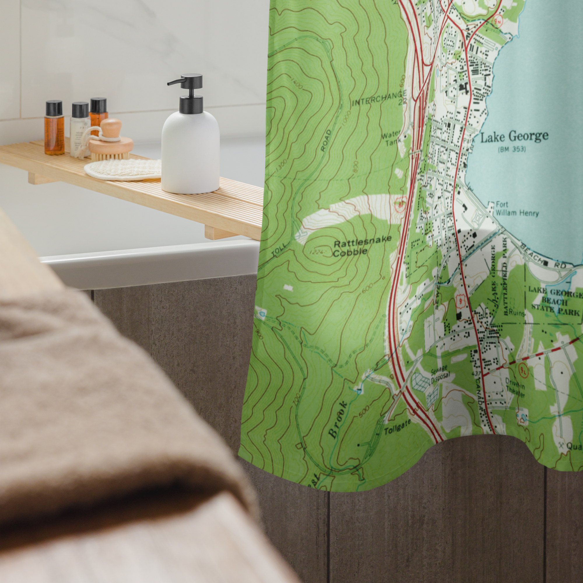 Lake George Vintage Topographical Map Shower curtain