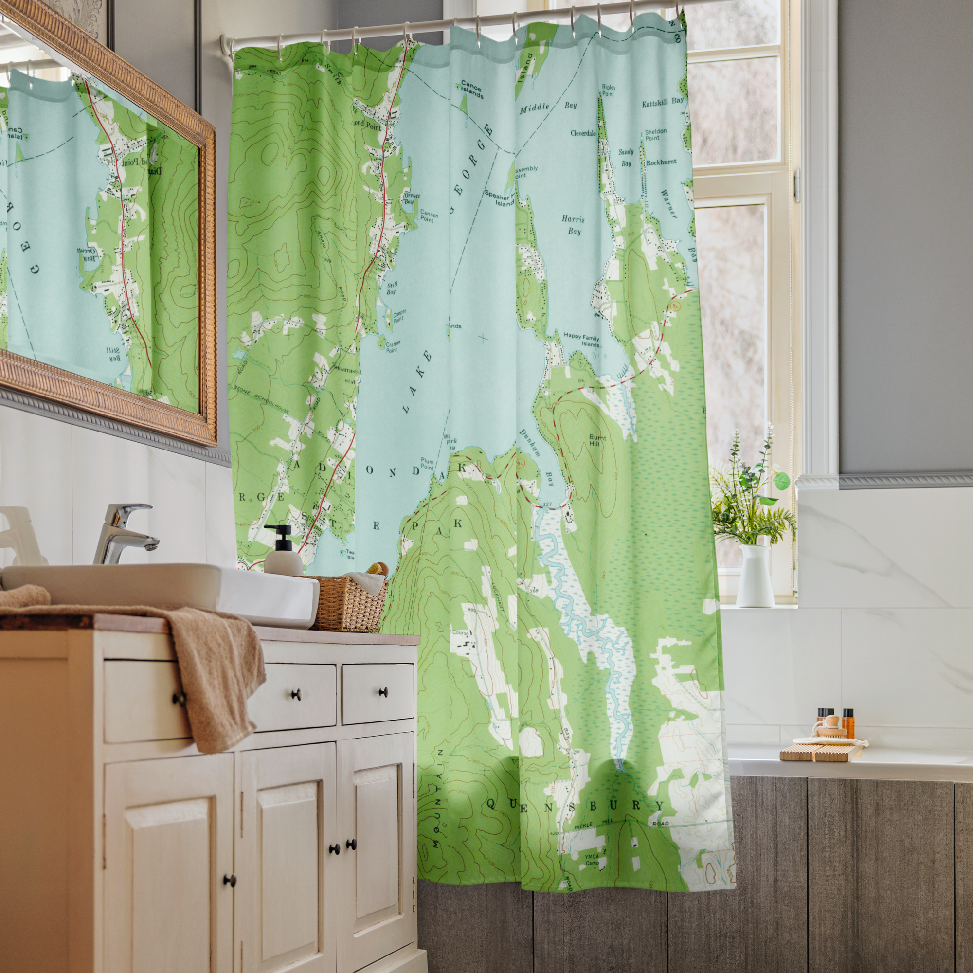 Lake George Vintage Topographical Map Shower curtain
