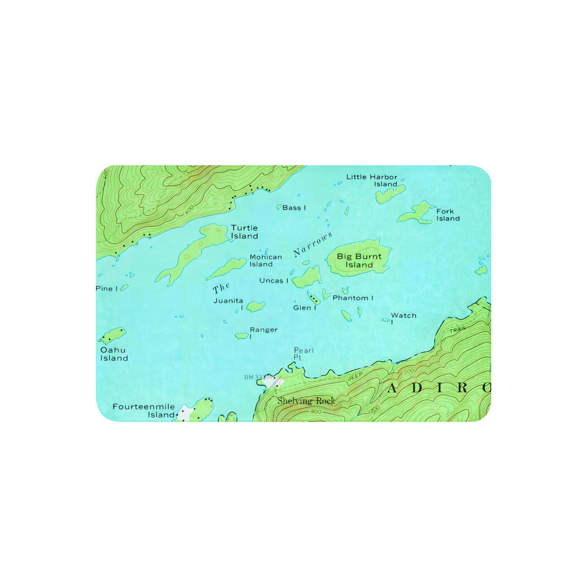 Lake George vintage map of the narrows on sherpa blanket front view
