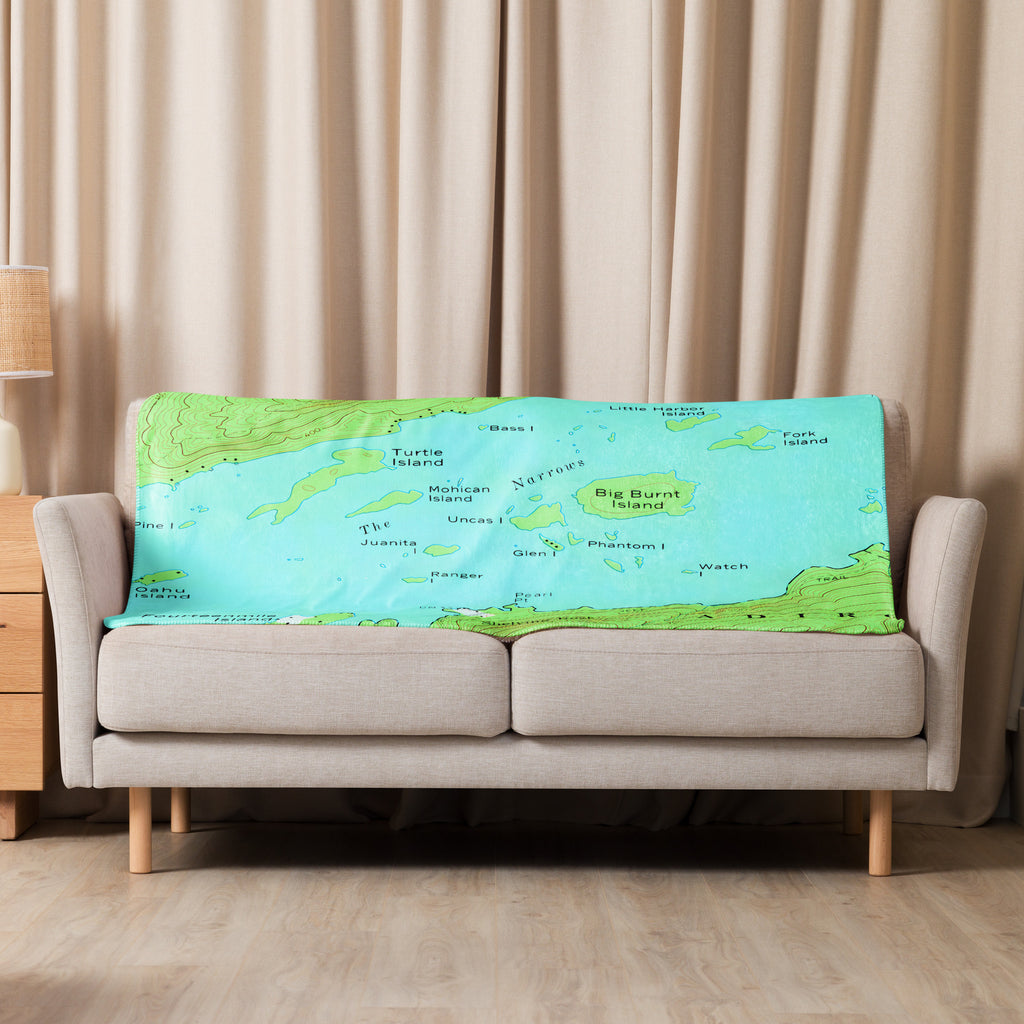 Lake George vintage map of the narrows on sherpa blanket in situ view