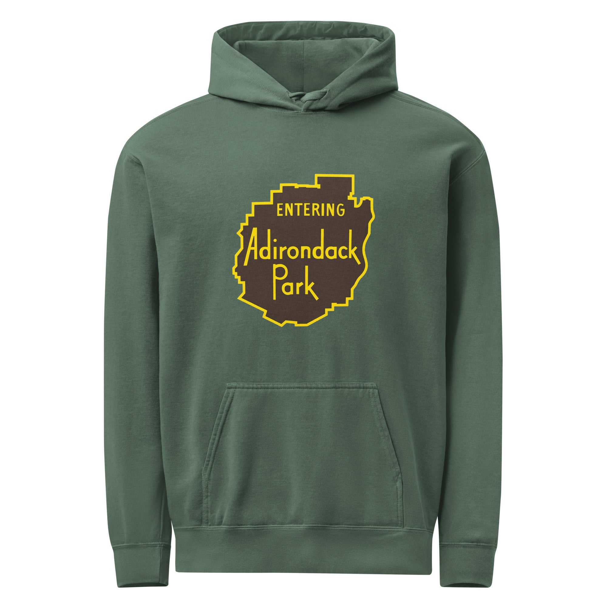 Entering Adirondack Park Vintage Sign Hoodie Front View Green