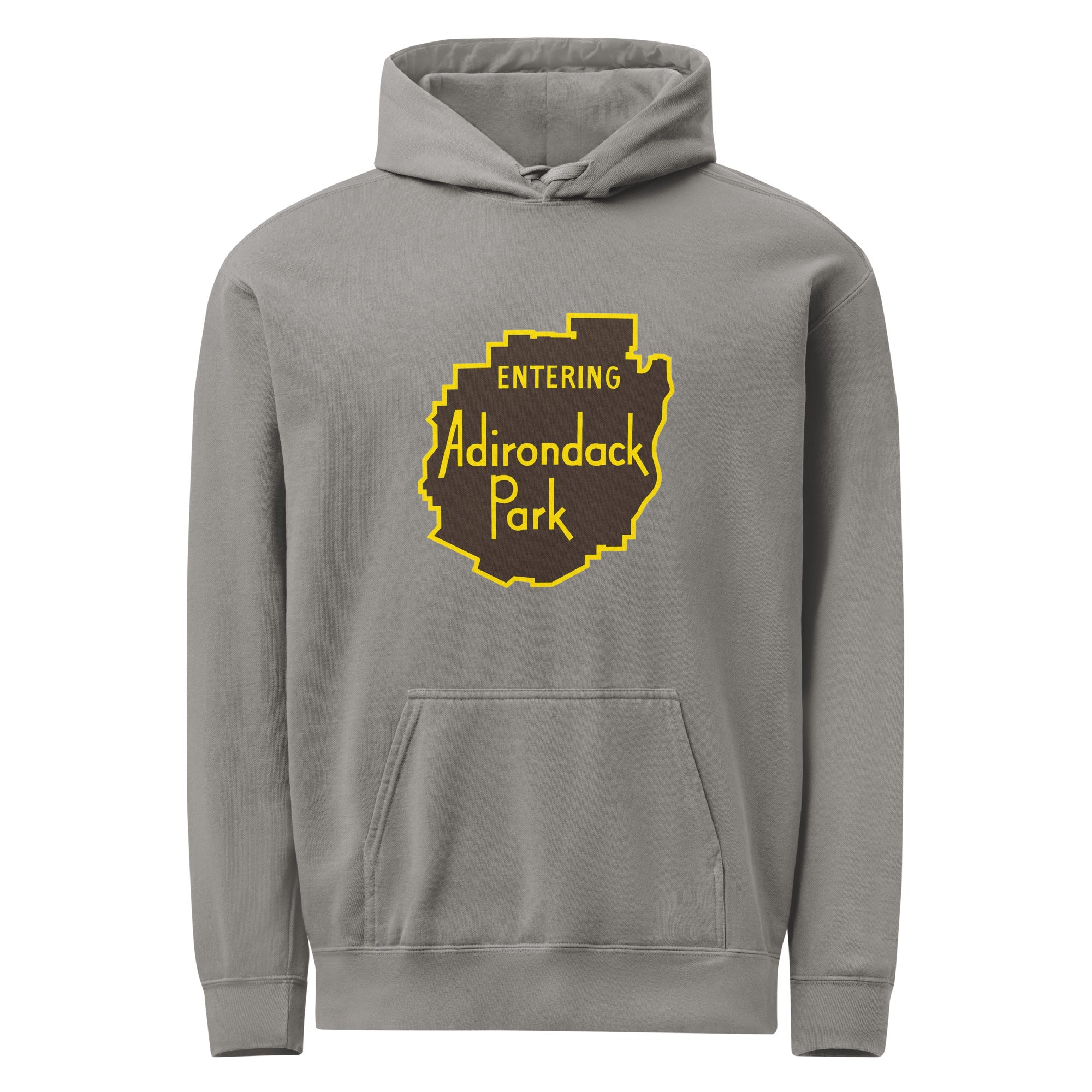 Entering Adirondack Park Vintage Sign Hoodie Front View Light Gray