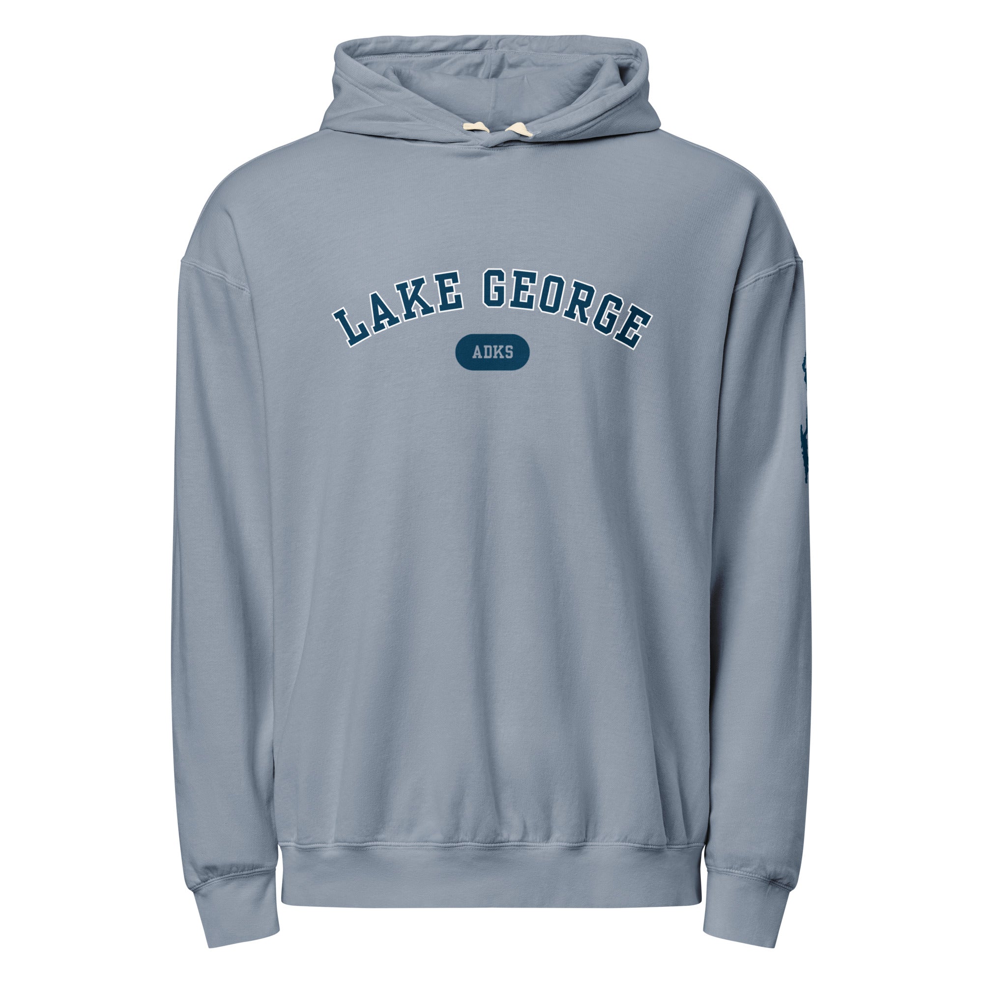 classic lake george souvenir hoodie blue jean front view
