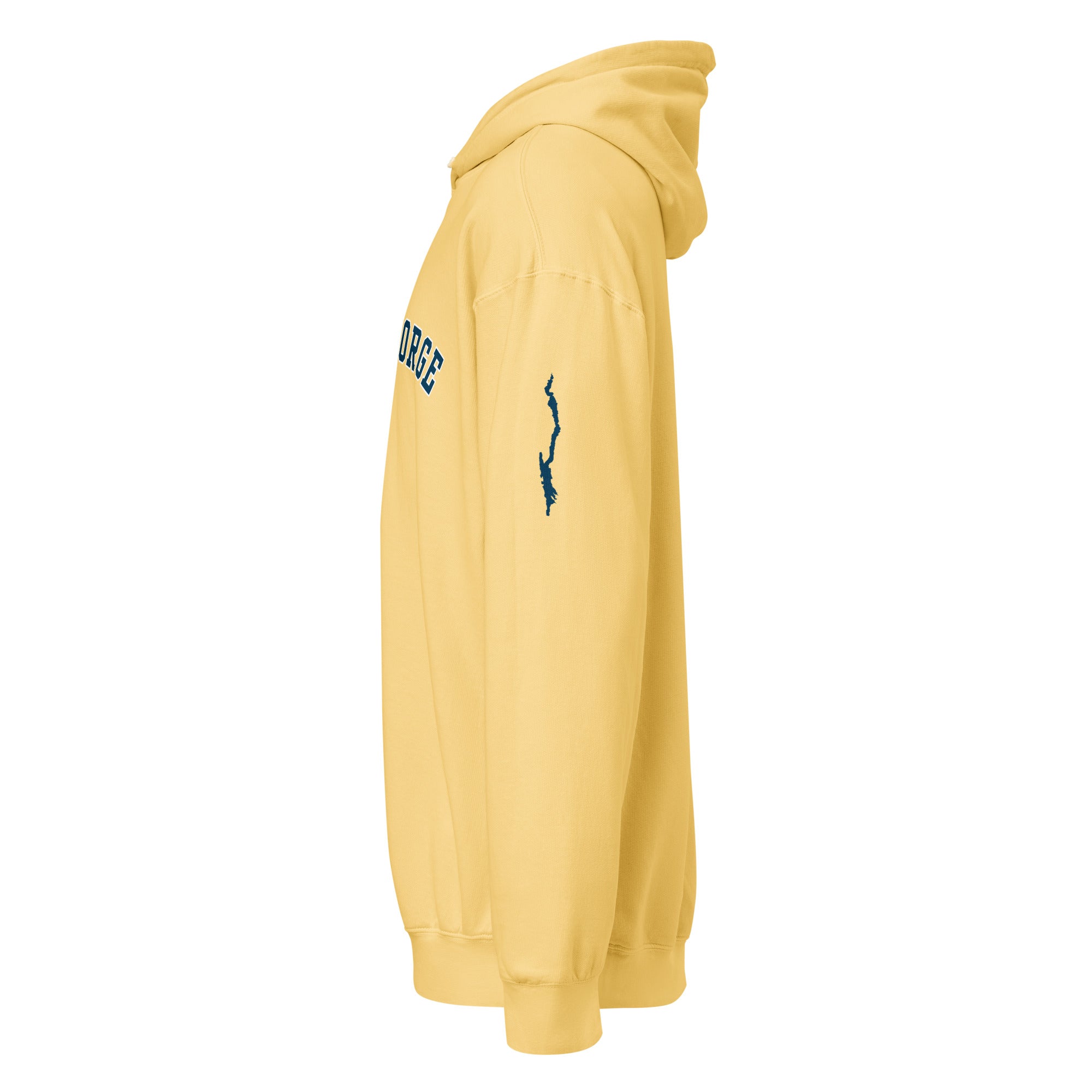 classic lake george souvenir hoodie yellow side view