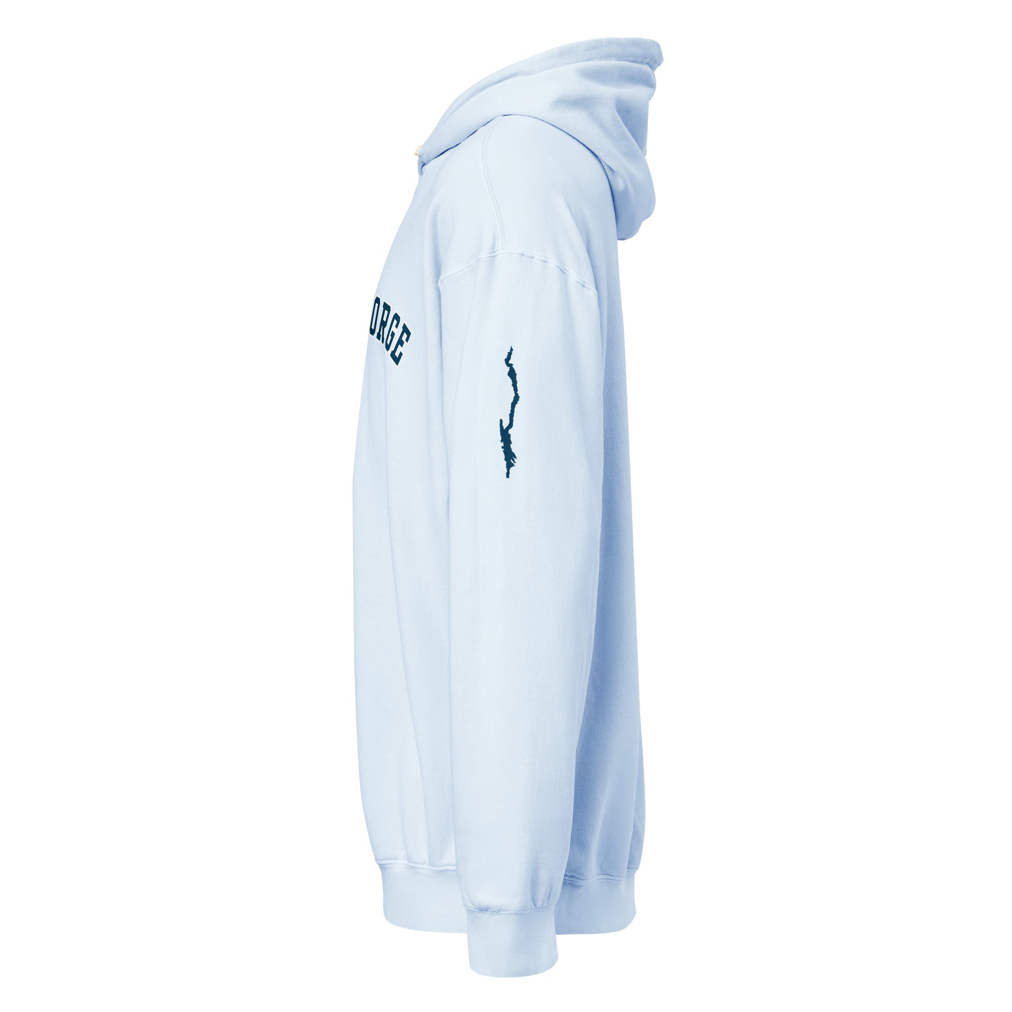 classic lake george souvenir hoodie blue side view