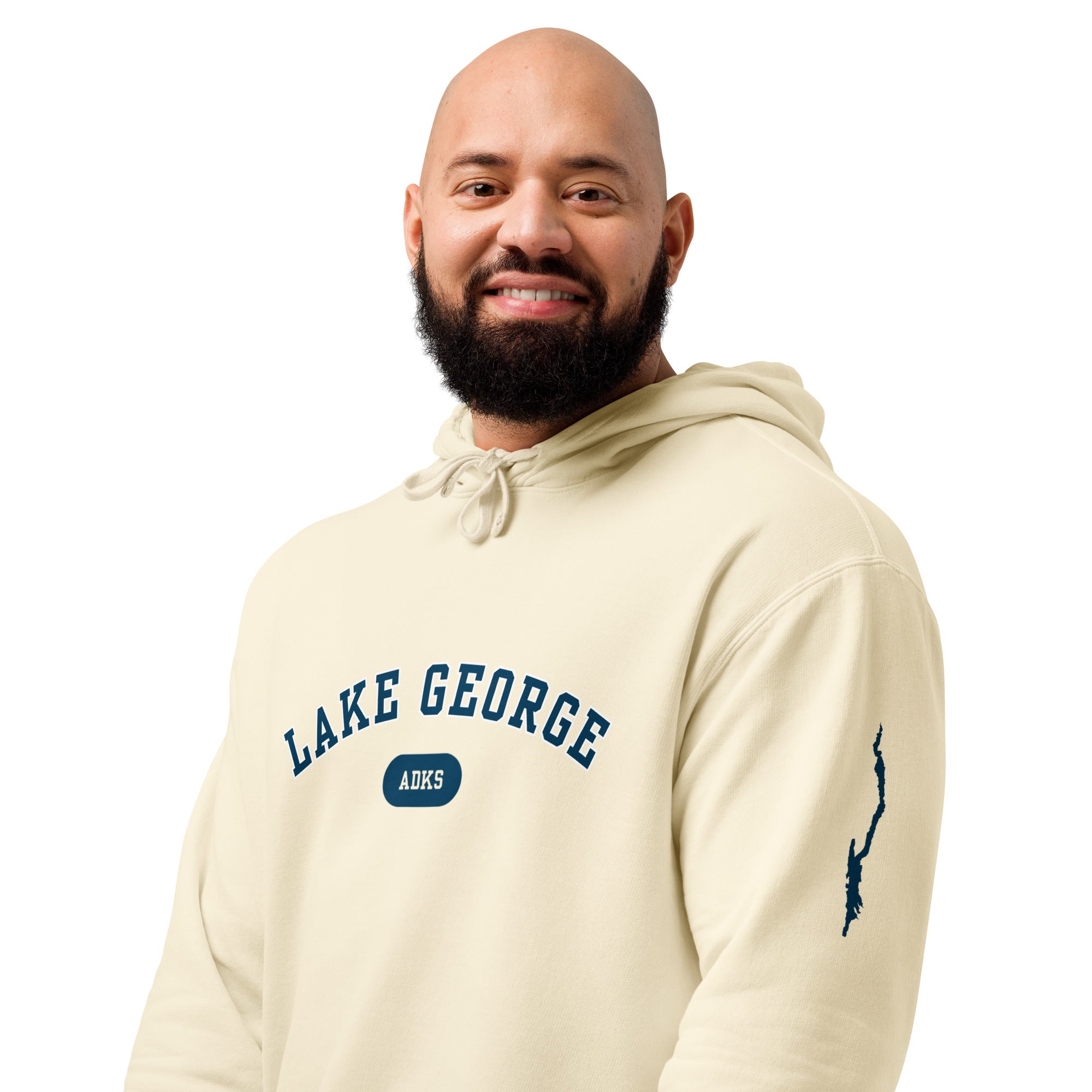 classic lake george souvenir hoodie ivory model view