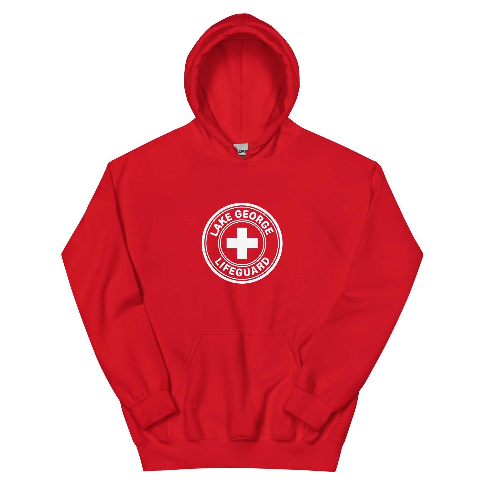 Lake George Lifeguard Hoodie Red Front View