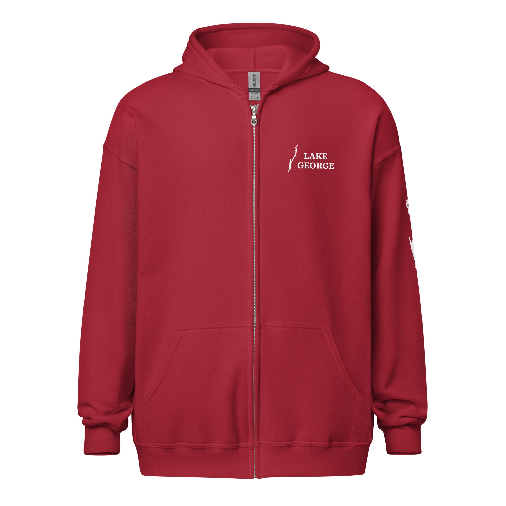 Lake George zip up hoodie red front