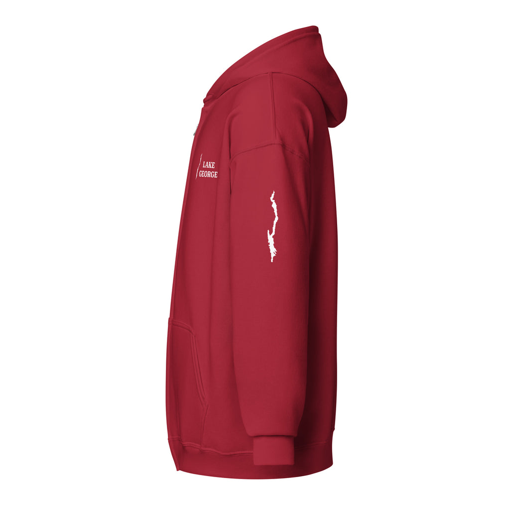 Lake George zip up hoodie red side
