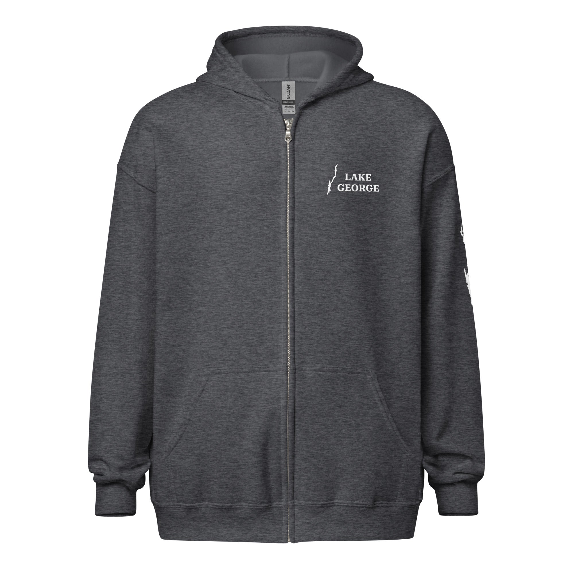 Lake George zip up hoodie gray front