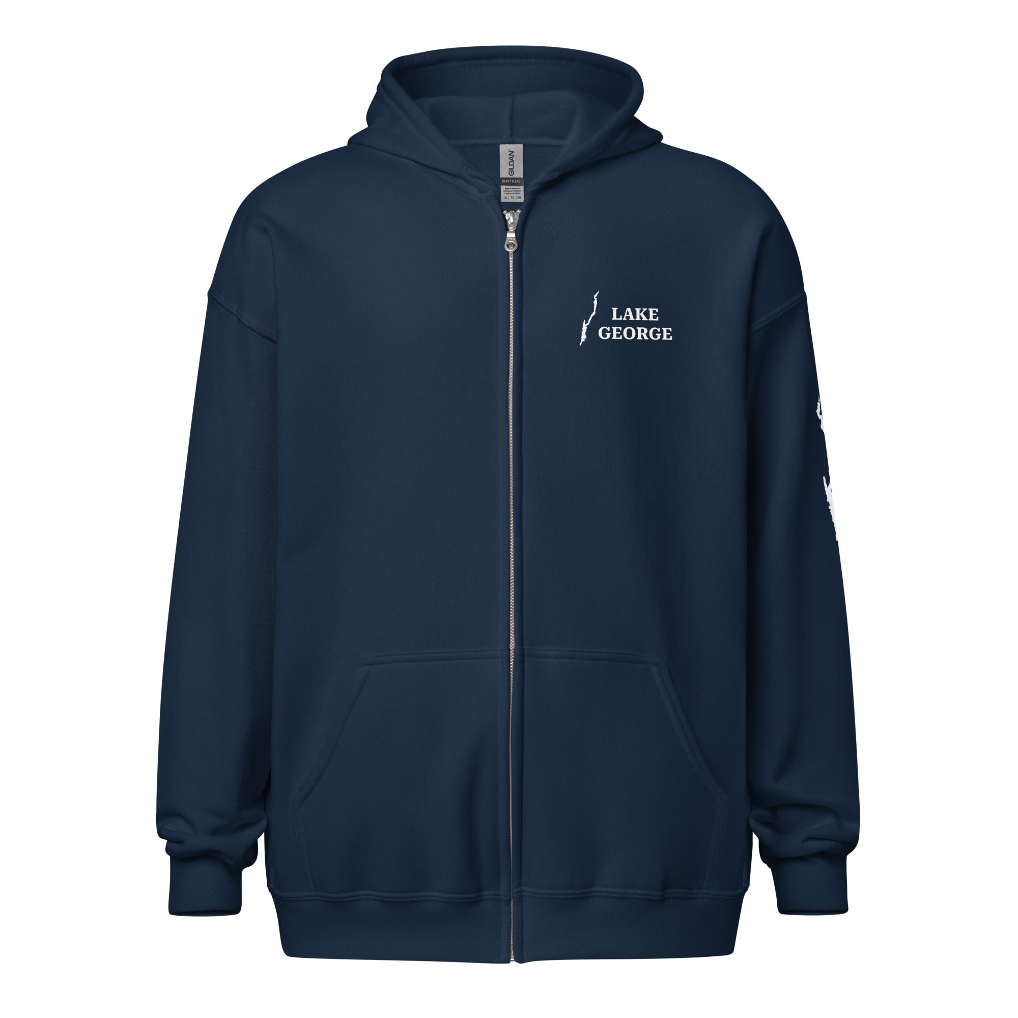 Lake George zip up hoodie navy front
