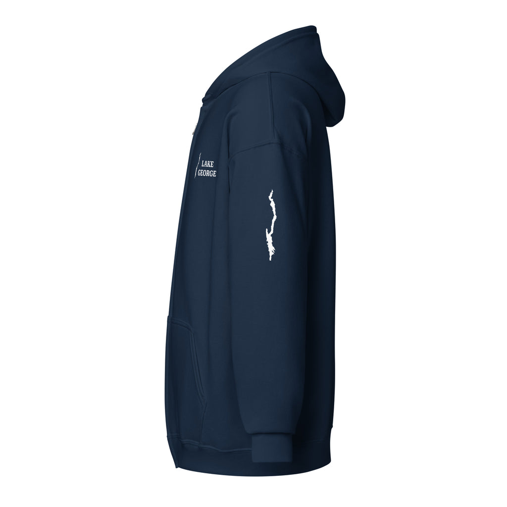 Lake George zip up hoodie navy side
