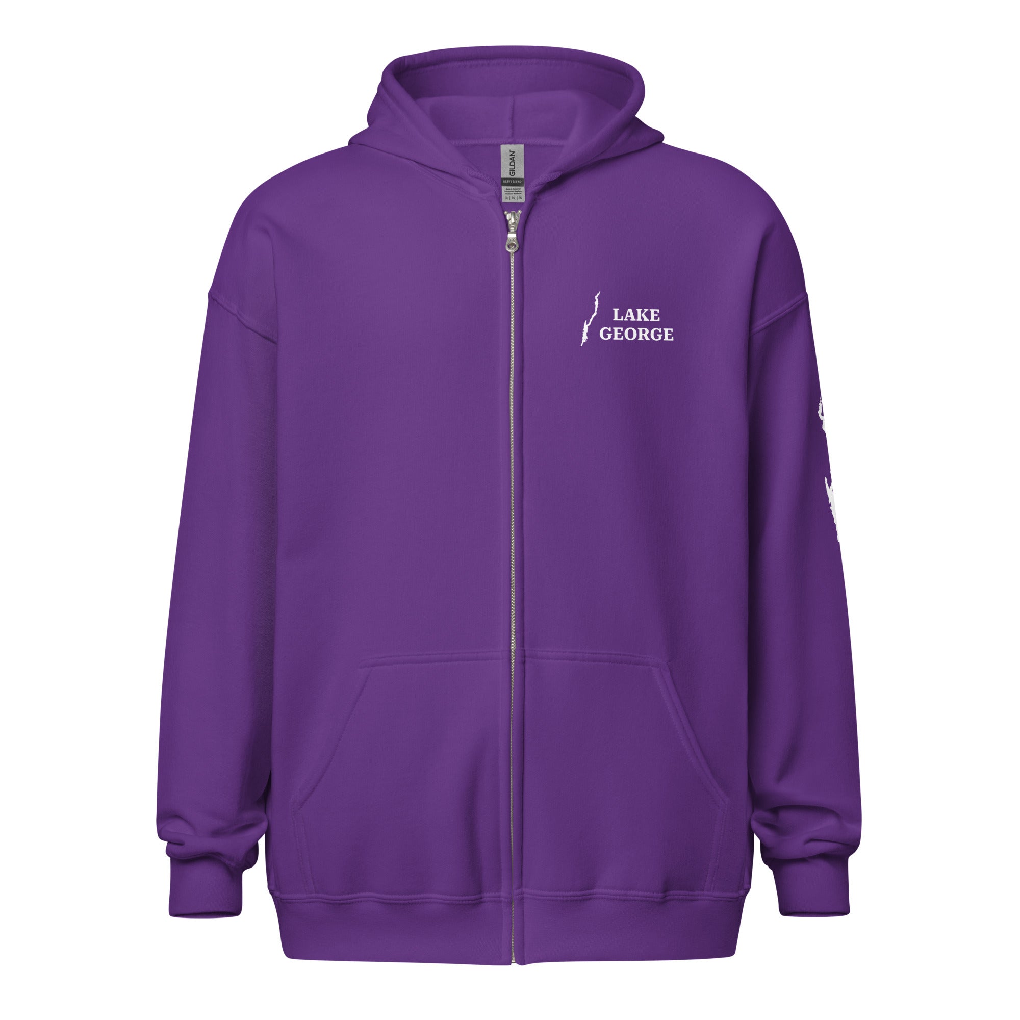 Lake George zip up hoodie purple front
