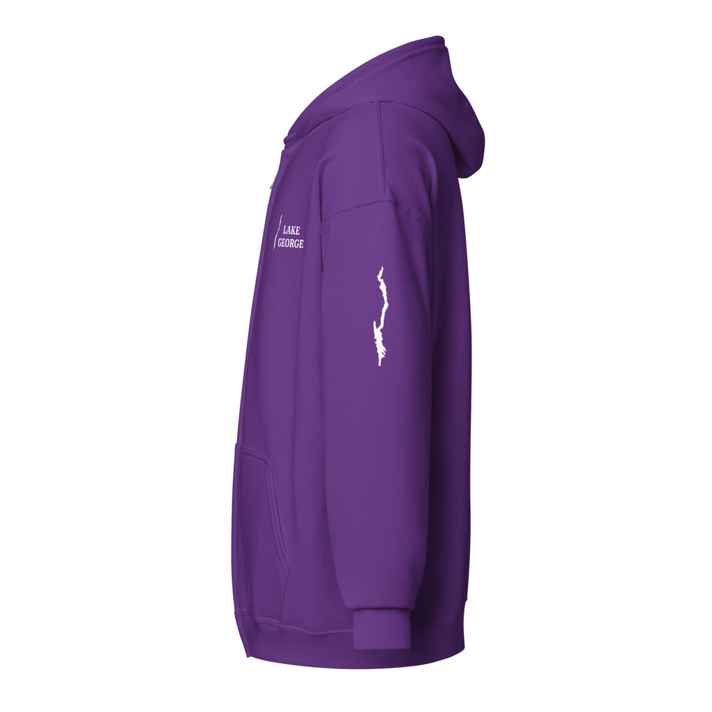 Lake George zip up hoodie purple side