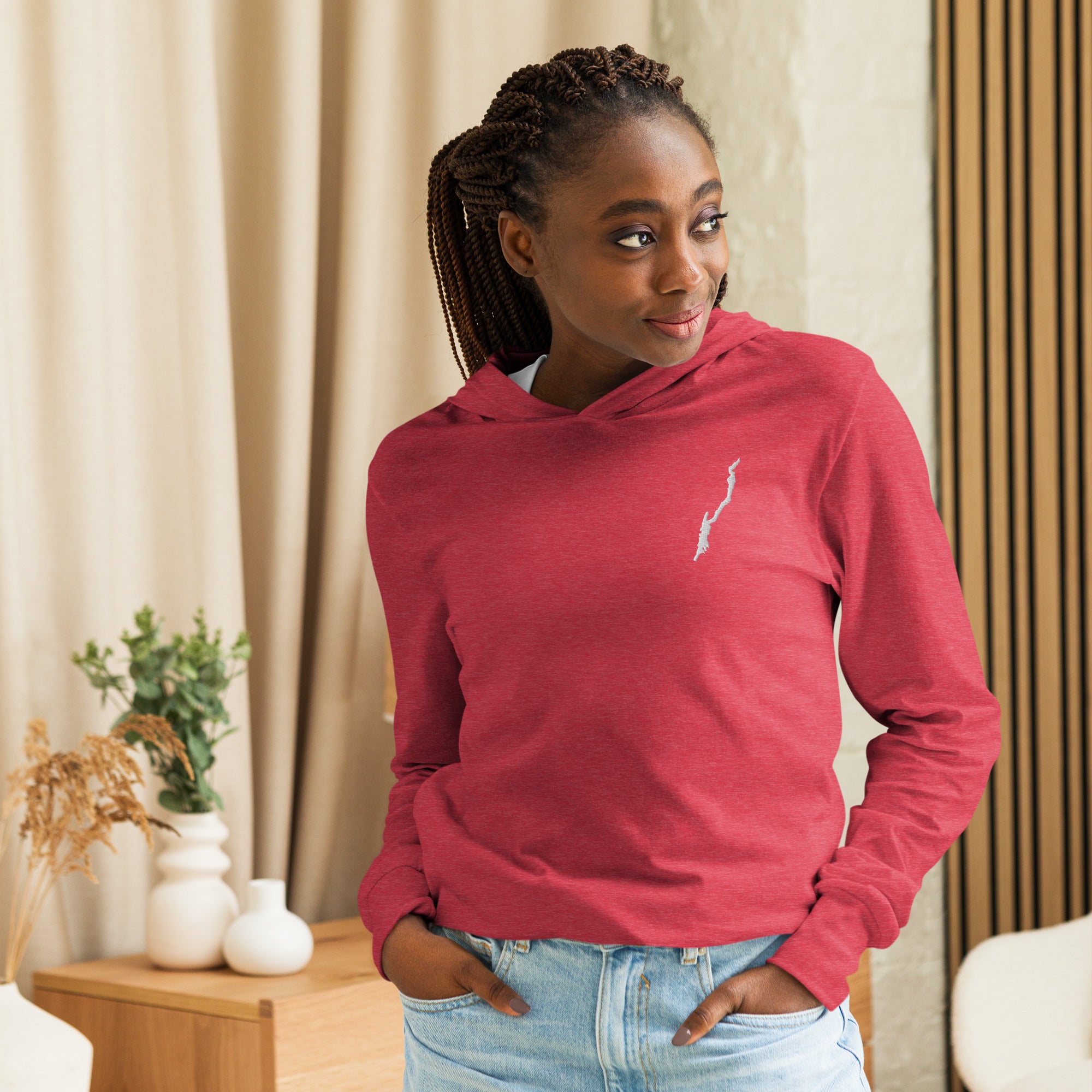 Lake George Hooded Long-Sleeve T-Shirt In Various Colors, Embroidered Design