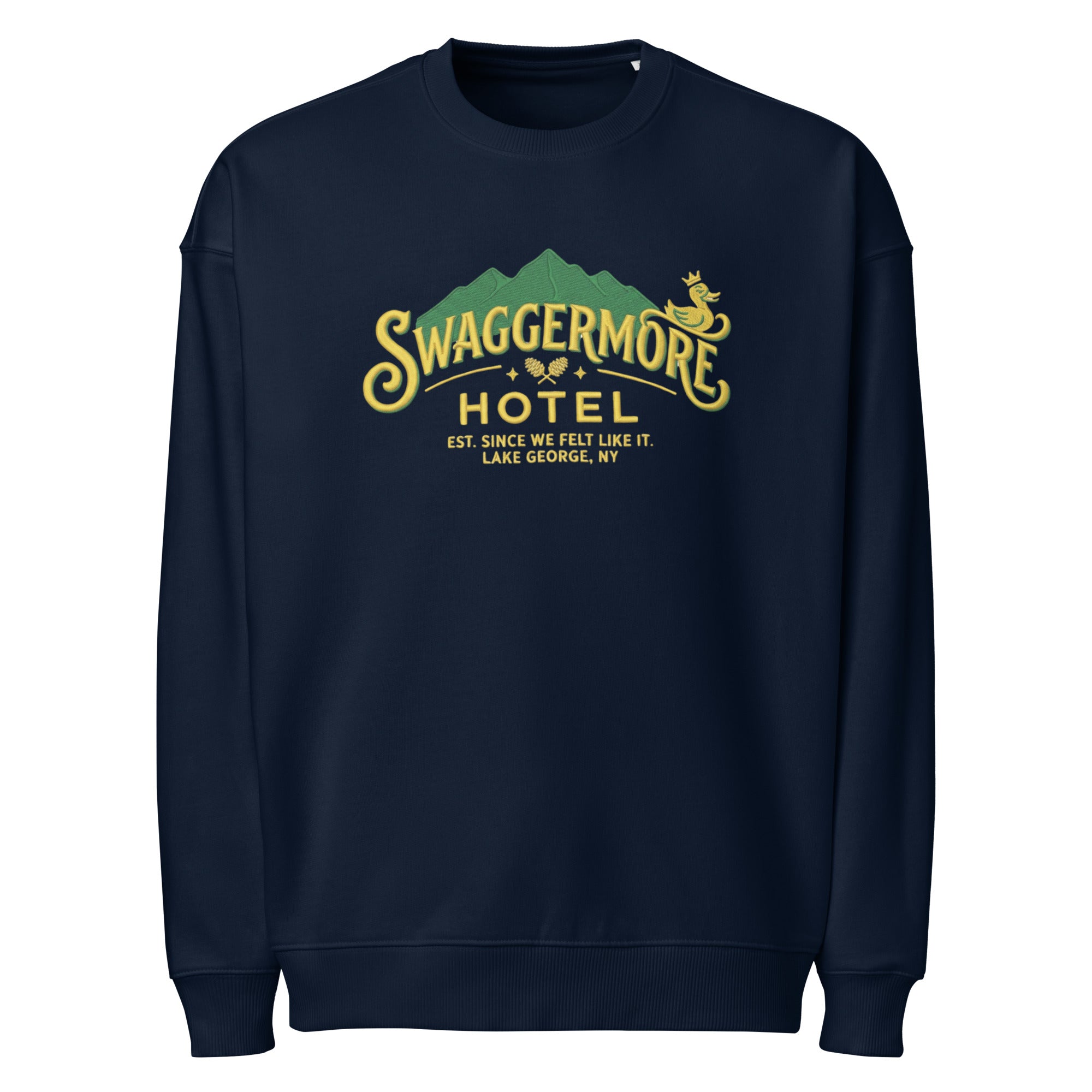 The Swaggermore Hotel Sweatshirt in Blue — Lake George's Most Exclusive Address