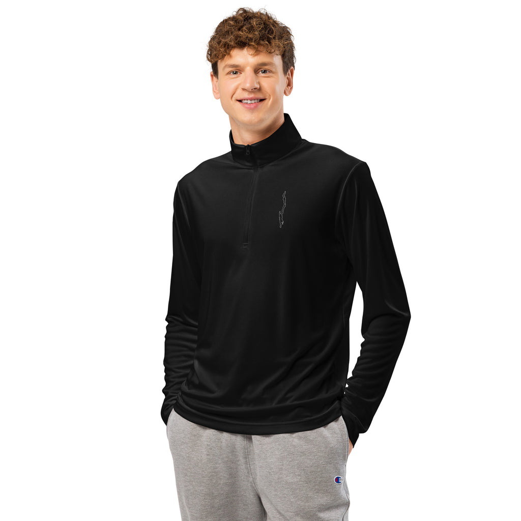 Lake George Outline Quarter-Zip Black Front With Model