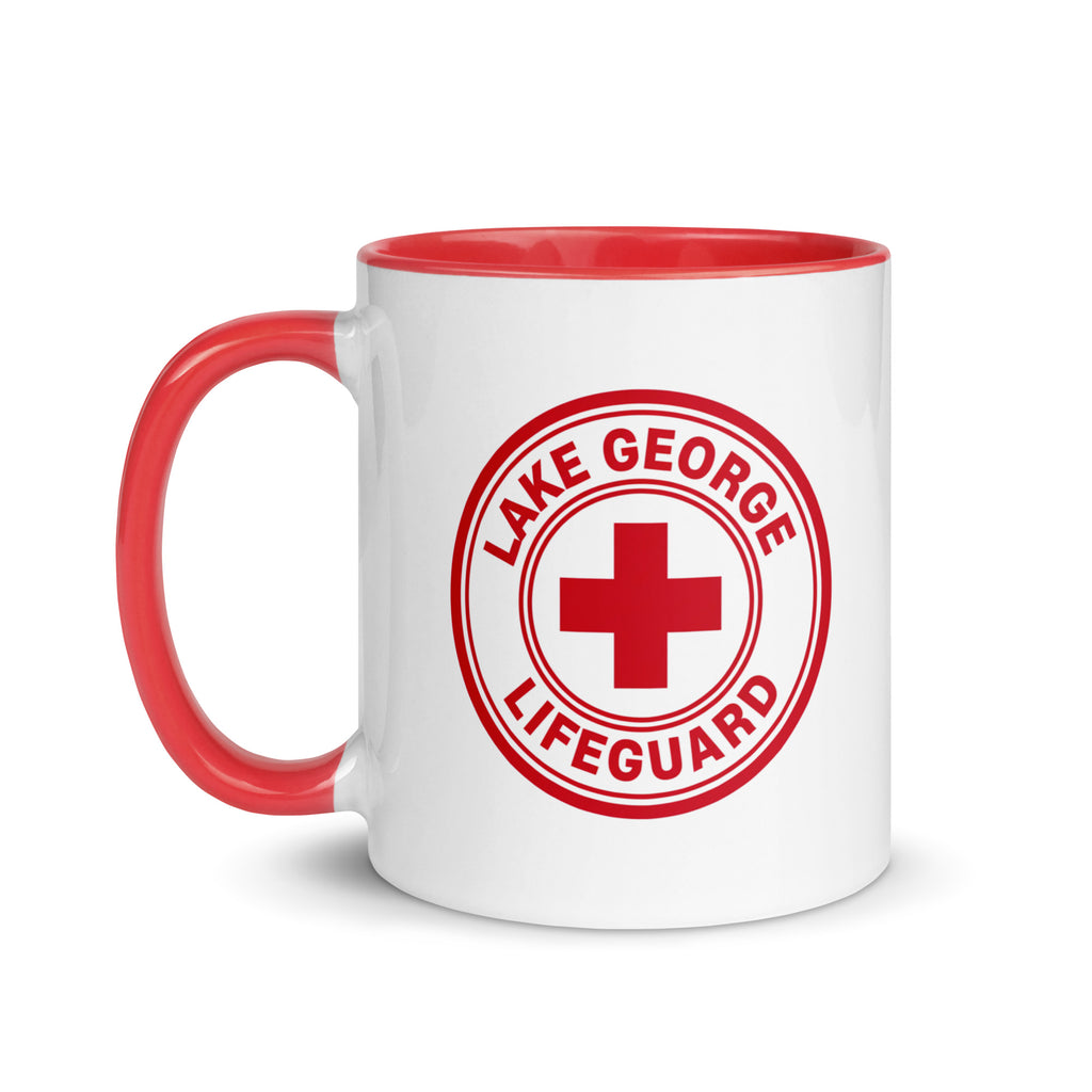 Lake George lifeguard mug 11oz red and white front view