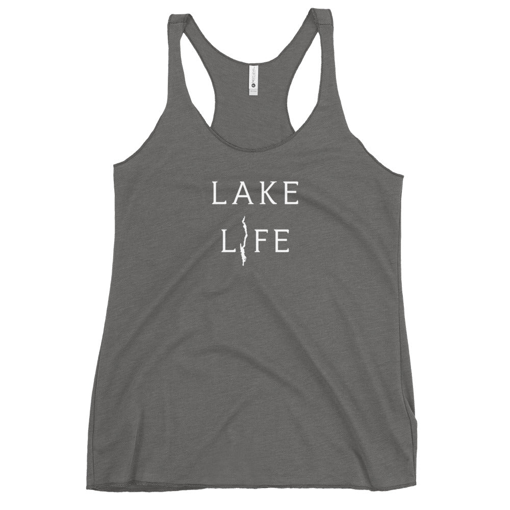 Women's Lake George Lake Life Racerback Tank in gray front view
