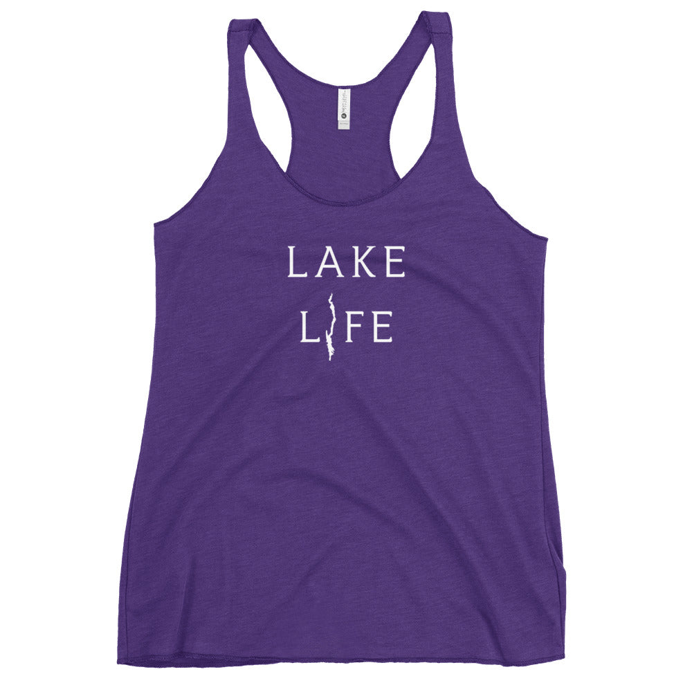 Women's Lake George Lake Life Racerback Tank in purple front view