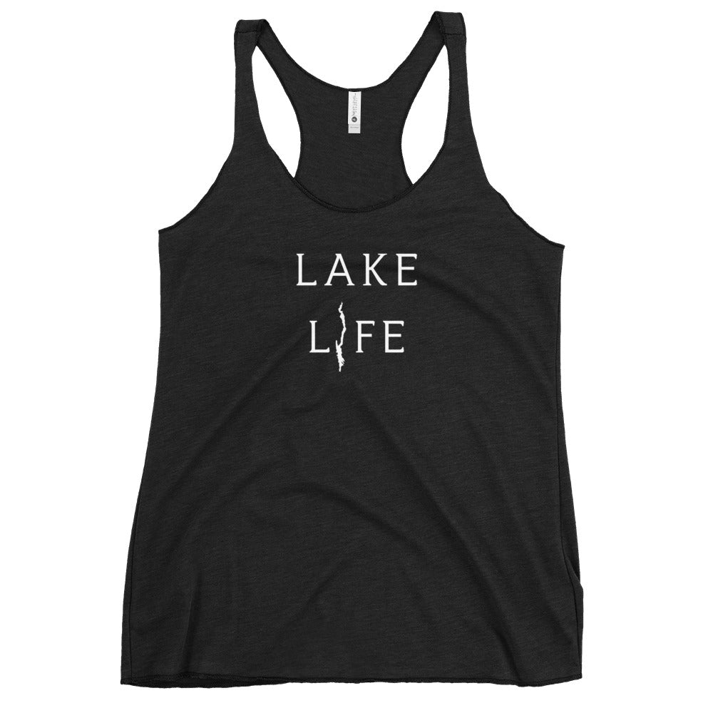 Women's Lake George Lake Life Racerback Tank in black front view