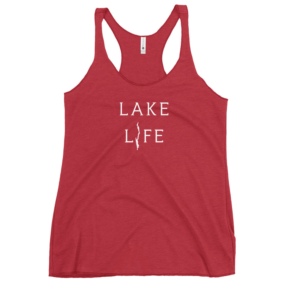 Women's Lake George Lake Life Racerback Tank in red front view