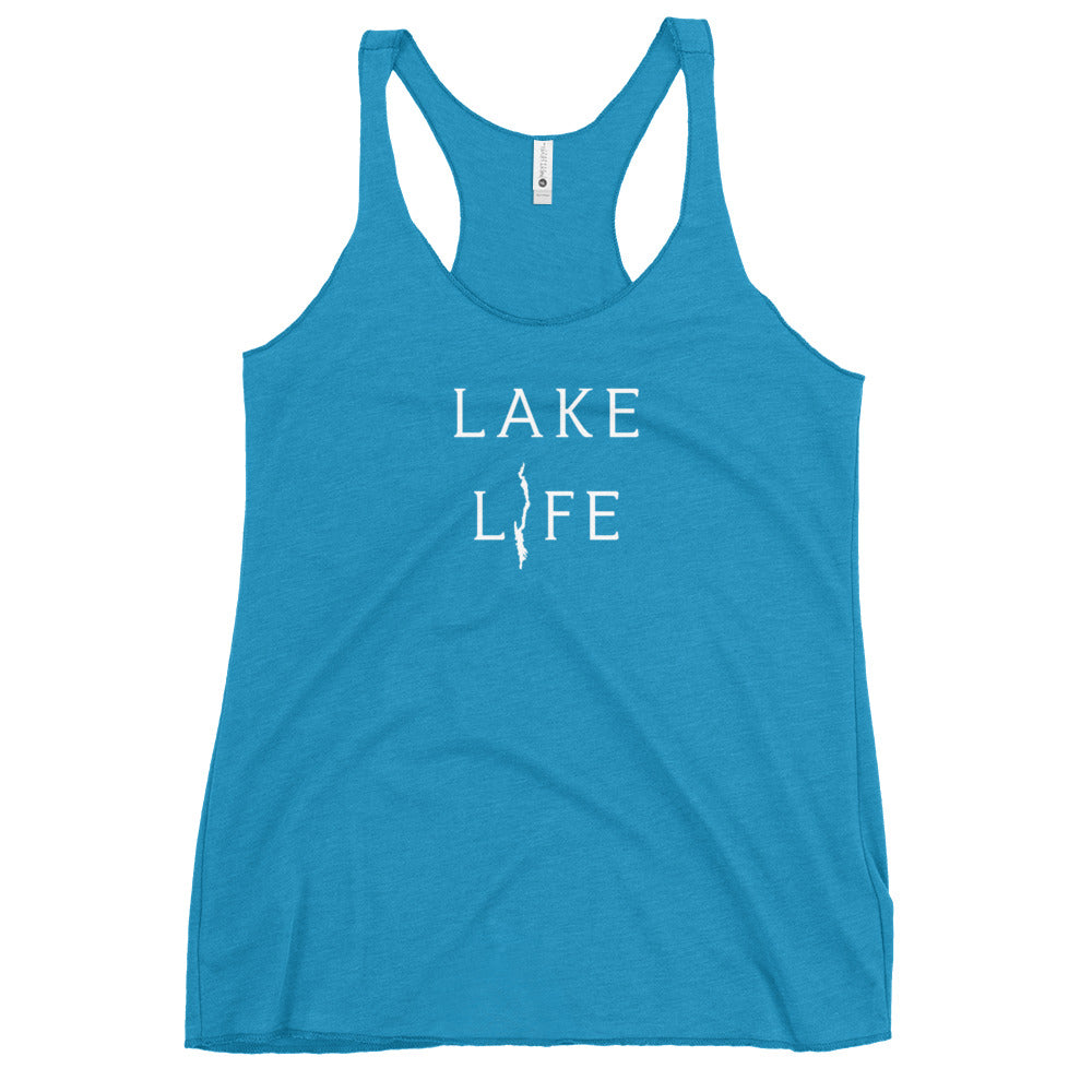 Women's Lake George Lake Life Racerback Tank in turquoise front view