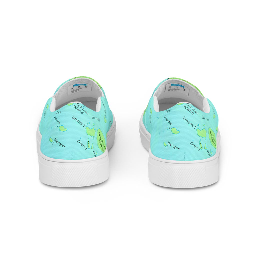Lake George vintage map of the narrows on ladies canvas shoes back view
